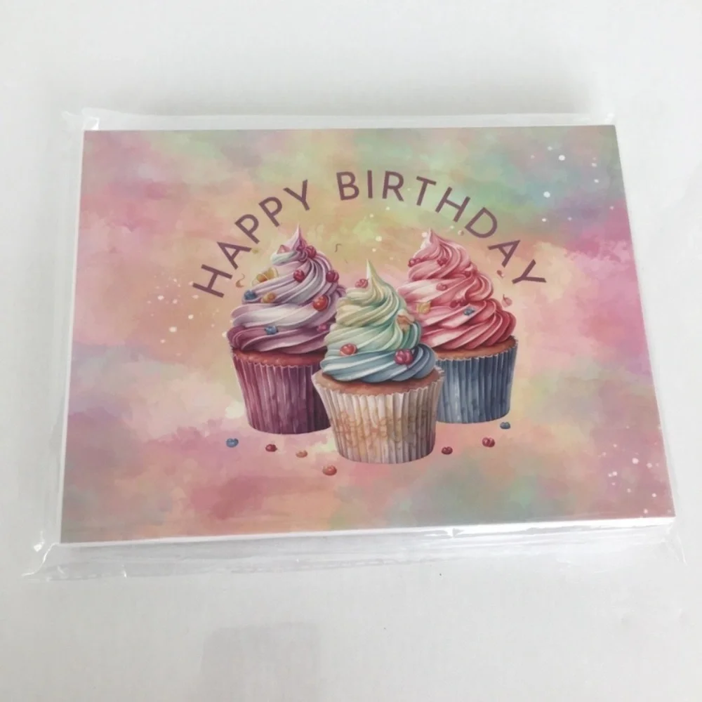 Assortment of 20 Cupcake Birthday Cards Pastel Pink Purple With Envelopes NEW